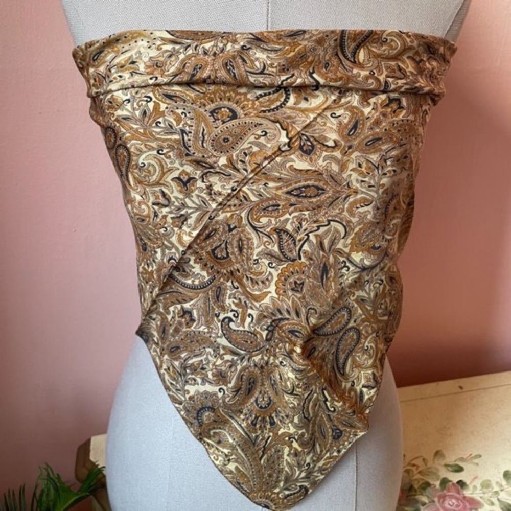 Handmade vintage pure silk paisley floral  brown scarf
